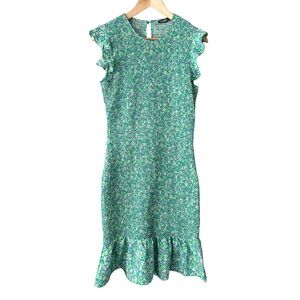 Smocked Ruffle Sleeve Floral Mermaid Midi Dress